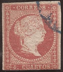 Isabel II 1855 4 cuartos filigrana de líneas cruzadas