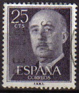 ESPAÑA 1955 1146 Sello General Franco 25cts Usado