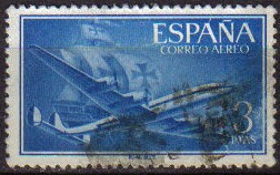 ESPAÑA 1955 1175 Sello Super Constellation y Nao Santa Maria Usado