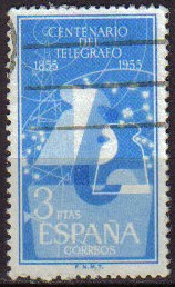 1955 1182 Sello I Centenario del Telégrafo 3 pts Usado