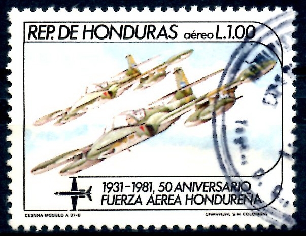 HONDURAS_SCOTT C712.01 50º ANIV FUERZAS AEREAS, CESSNA A37-B. $0,50