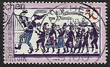 Niños corriendo atras del flautista de Hamelin