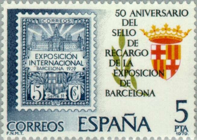 50 ANIVº SELLO RECARGO EXPOSICION DE BARCELONA