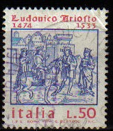 ITALIA 1974 Scott 1159 Sello Poeta Lodovico Ariosto Ilustracion sobre el Rey Orlando Furioso Usado
