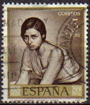 ESPAÑA 1965 1665 Sello Julio Romero de Torres Chiquita Piconera usado