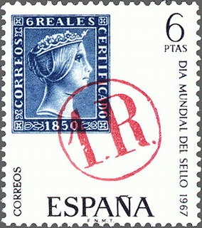 ESPAÑA 1967 1800 Sello Nuevo Dia Mundial del Sello 6 reales 1850