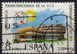 ESPAÑA 1973 2145 Sello Conferencia Plenipotenciarios de la UIT Palacio Congresos Torremolinos Usado