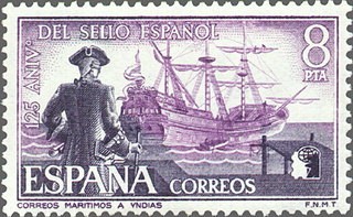 ESPAÑA 1975 2234 Sello Nuevo 125 Aniv. Sello Español Correo Maritimo a las Indias Barco