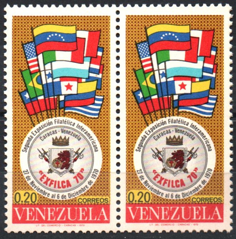 SEGUNDA  EXPOSICIÓN  FILATÉLICA  INTERAMERICANA  EXFILCA  70.  EMBLEMA  Y  BANDERAS.