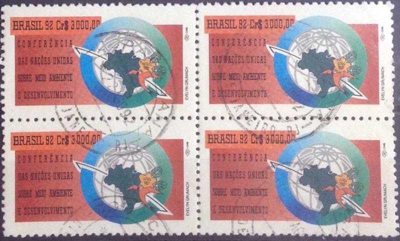 Scott#2369x4 , intercambio 6,00 usd , 3000 cruzeiros x 4 , 1992
