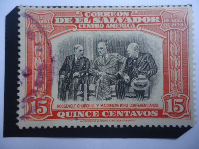 Roosevelt, Chuechill y Mackenzie Confernciando - Serie:3 aniversario de la muerte del presidente Roo