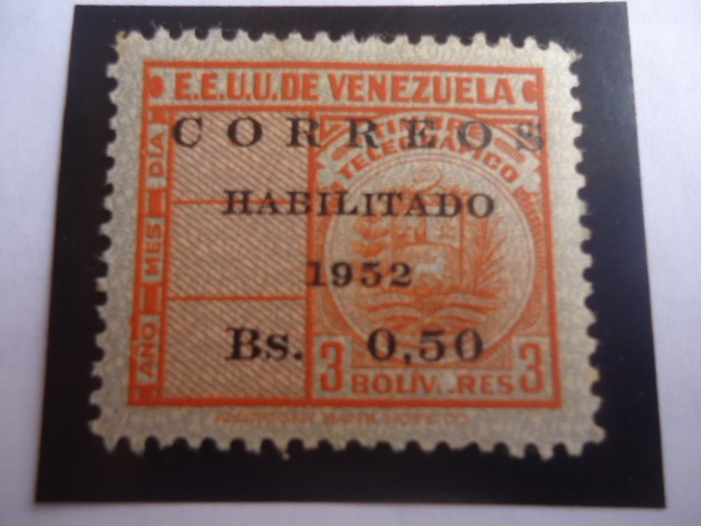 E.E.U.U. de Venezuela - Sello telégrafo Sobre Estampado - Correos Habilitado 2n 1952. - 