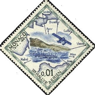 Reproducción de postal diseñada para el primer rally aéreo de Monte Carlo.