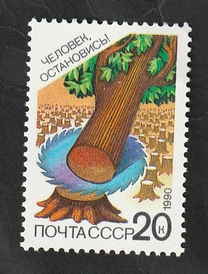 5707 - Protege la Naturaleza, desforestación árbol talado por una sierra circular