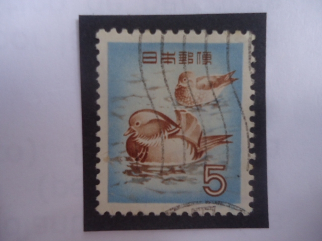 Patos Mandarin (Aix galericulata)- Serie:Fauna y flora Nacional 1952-1968.