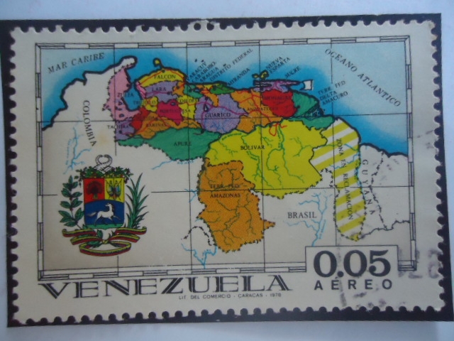 Mapa de la República de Venezuela-Mapa de los  Estados - Serie:Estados de Venezuela, Mapa y Escudos 