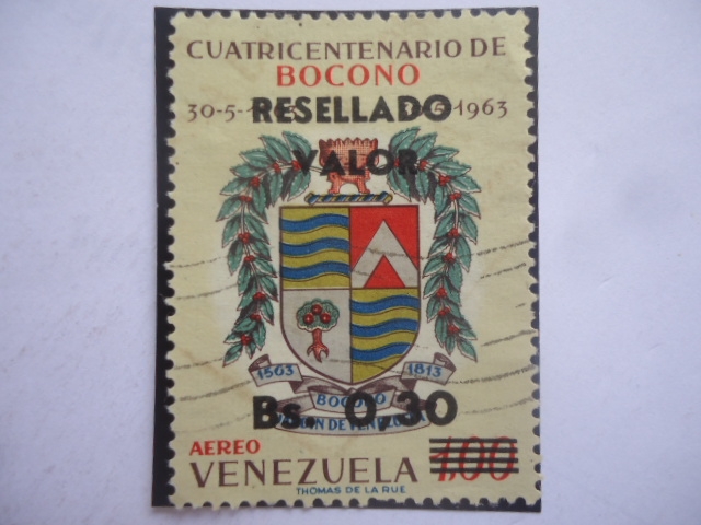 Cuatricentenario de Bocono (1563-1963) -Escudo de Armas-Sobretasade 0,30Bs sobre 1,00Bs
