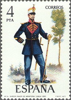 ESPAÑA 1977 2384 Sello Nuevo Serie Uniformes Militares Tambor Mayor de Infanteria de Linea