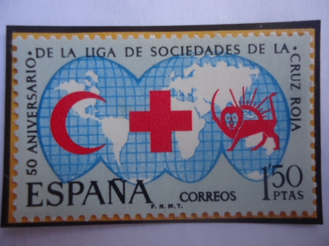 Ed:Es 1925 - 50 Aniversario de la Liga de Sociedades de la Cruz Roja - Emblema- Mapa Mundi.