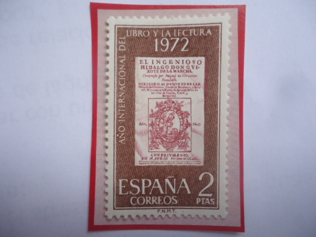 Ed:2076-Año Internacional del Libro y la Lectura (1972)-Portada del Libro Don Quijote de Cervantes.
