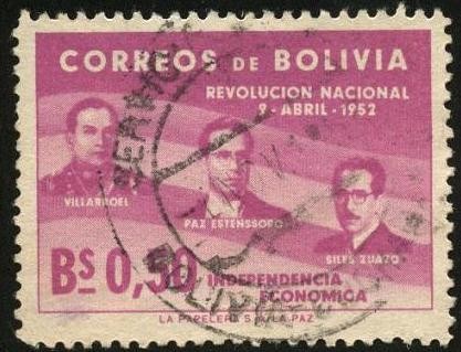 Primer aniversario de la revolución nacional de 1952. VILLAROEL, ESTENSSORO, SILES SUAZO.