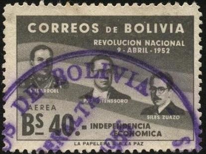 Primer aniversario de la revolución nacional de 1952. VILLAROEL, ESTENSSORO, SILES SUAZO.