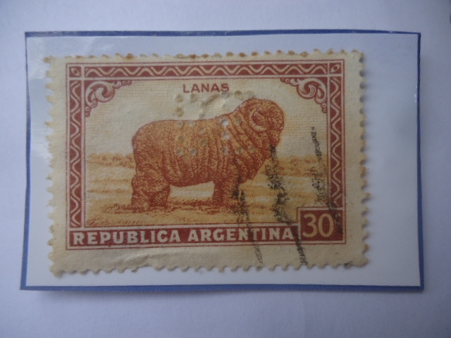 Lanas(Ovis ammon aries)-Ministerio de Relaciones Extriores-Imp. Sello Perforado con letras: