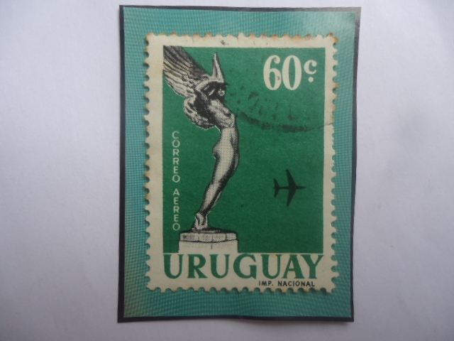 Monumento Diosa Alada- y AVIÓN- Serie: Capitan Boiso Lanza- Sello de 60 Céntimos, Año 1960.