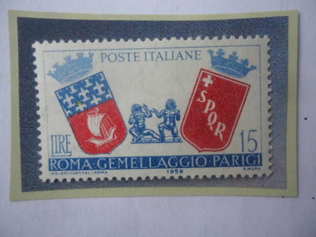 Roma-Gemellaggio-Paris-3er Aniv.del Hermanamiento entre Roma y Paris-Escudos de Armas-Rómulo y Remo.