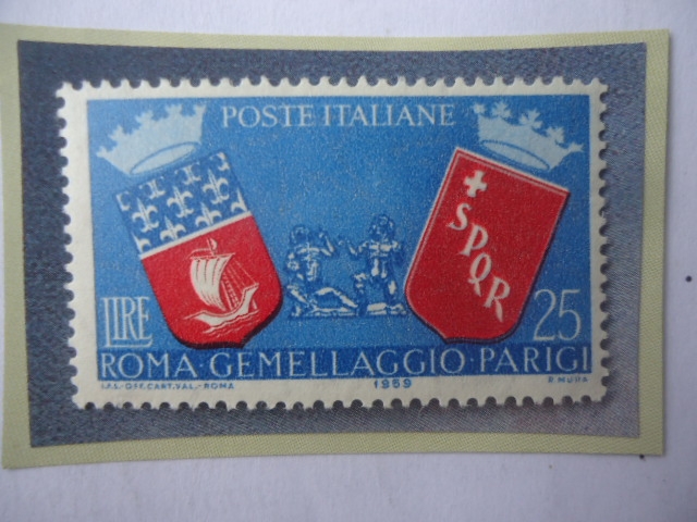 Roma-Gemellaggio-Paris-3er Aniv.del Hermanamiento entre Roma y Paris-Escudos de Armas-Rómulo y Remo.