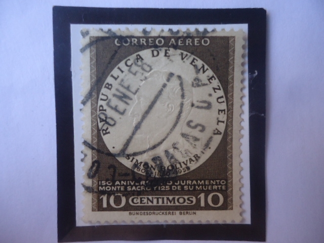 Simón Bolívar-(Sello en Bajo Relieve)-150°Aniversario Juramento Monte Sacro y 125°de su Muerte-Sello