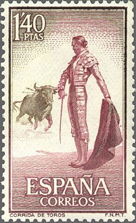ESPAÑA 1960 1262 Sello Nuevo Fiesta Nacional Tauromaquia Torero Citando al Toro