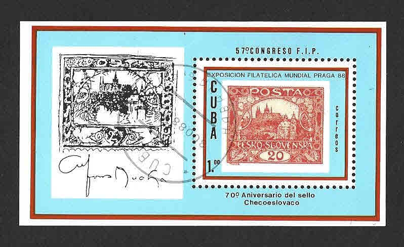 3056 - HB Exposición Filatélica Mundial  PRAGA´88