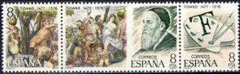 ESPAÑA 1978 2466/8 Sellos Nuevos Centenarios Tiziano Vecelio y Bacanal Museo del Prado c/s charnela