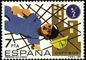 ESPAÑA 1984 2732 Sello Nuevo Prevencion Accidentes Laborales Caida Obrero Construccion sobre Red Pro