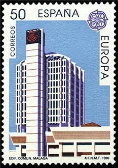 ESPAÑA 1990 3059 Sello Nuevo Europa CEPT Oficinas Postales Edificio Comunicaciones Málaga Scott2623
