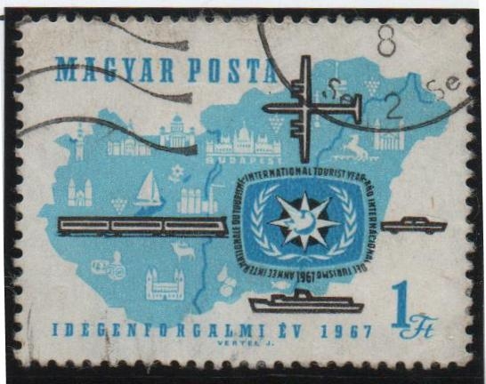 Mapa d' Hungria y emblema d' turismo