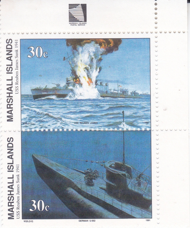 II GUERRA MUNDIAL-Reuben James alcanzado por torpedo - submarino alemán U-562