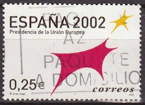ESPAÑA 2002 3865 Sello Presidencia Union Europea Toro Logotipo Usado
