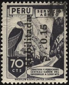 Cóndor. Carretera y Ferrocarril Central. Cañón del Infiernillo a 3.300 mts altura. Sobreimpreso, sob