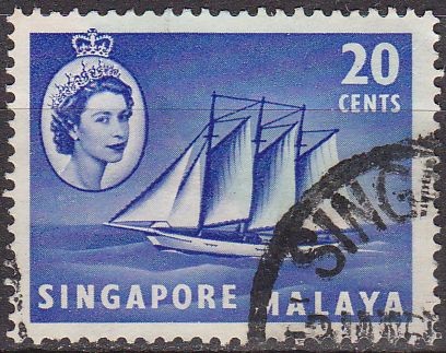 SINGAPUR MALAYA 1955 Scott Michel 36 Sello Barcos Goleta Cocos Keeling usado