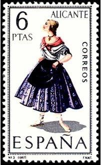 ESPAÑA 1967 1769 Sello ** Trajes Tipicos Españoles Alicante