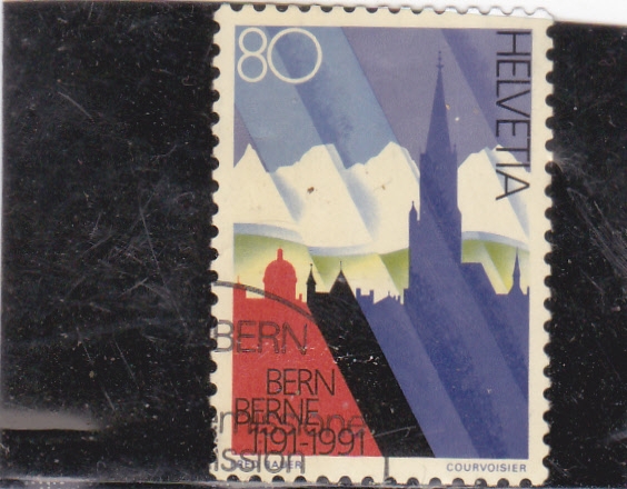 800 aniversario. Silueta de Berna y los Alpes Berner