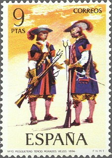 ESPAÑA 1974 2171 Sello Nuevo Serie Uniformes Militares Mosqueteros de los Tercios Morados Viejos c/s