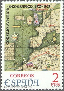 ESPAÑA 1974 2172 Sello Nuevo L Aniversario del Consejo Superior Geográfico Carta Nautica