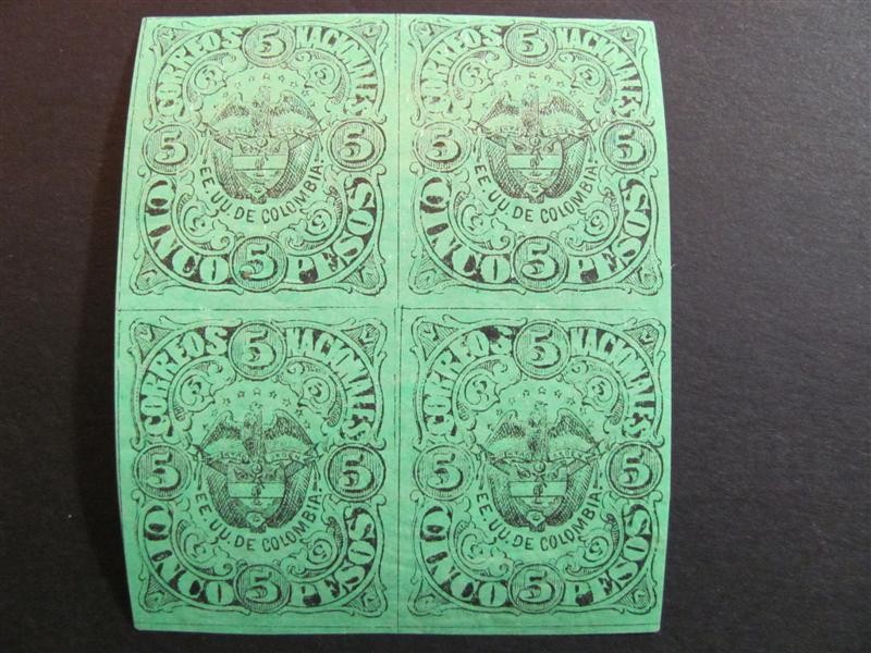 Bloque de cuatro, 5 pesos. 1876