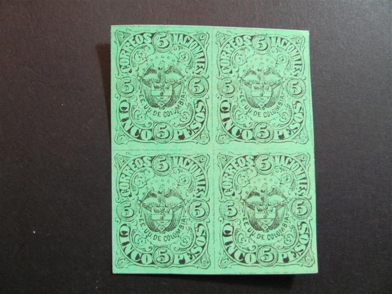 Bloque de cuatro, 5 pesos. 1876