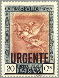 ESPAÑA 1930 530 Sello Nuevo Quinta de Goya en Expo de Sevilla Urgente Buen Viaje 20c c/s charnela