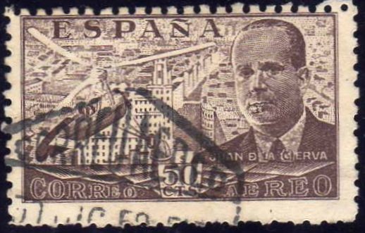ESPAÑA 1941 943 Sello º Juan de la Cierva y Autogiro 50c
