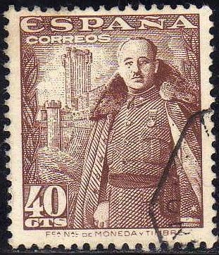 ESPAÑA 1948 1027 Sello General Franco y Castillo de la Mota 40c usado